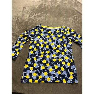 Talbots Tee‎ Petite Small Blue Yellow Fruit Print 3/4 Sleeve Boat Neck Top SP